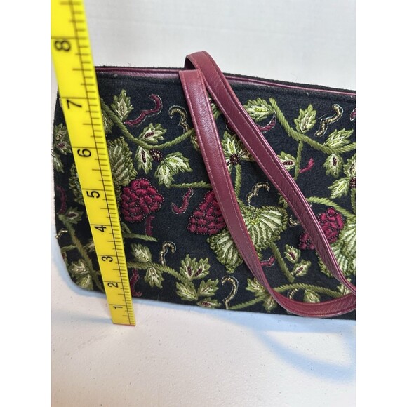 Carolee Vintage Embroidered Black Wool Hand Bag Purse, Acorn Motif With Beads - Picture 10 of 12